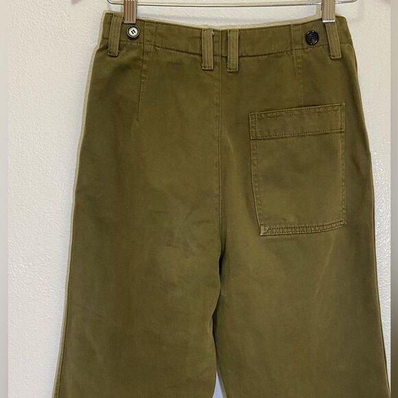 Zara - Olive Green Super High Rise Button Frayed Fly Jeans - size 24 - Picture 8 of 9